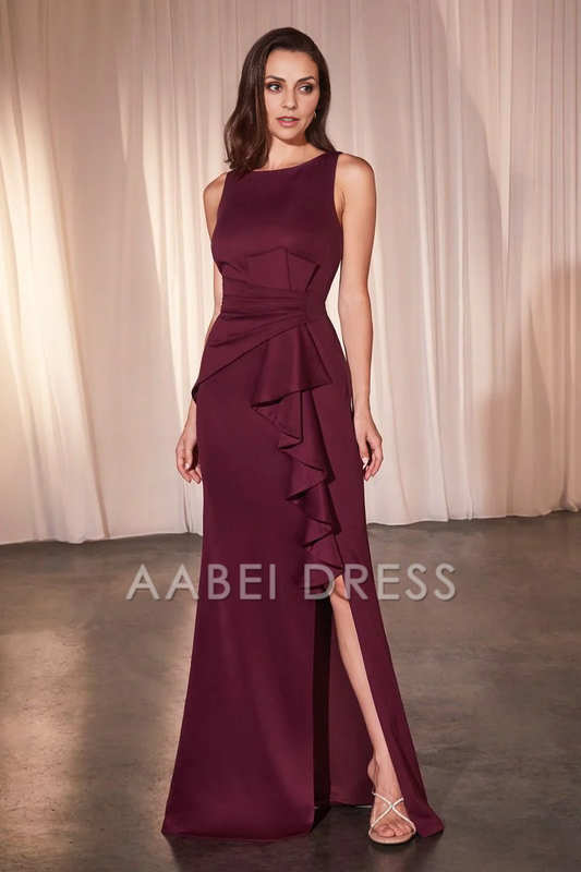 AABEI DRESS Formal Wear Dresse Sleeveless Round Neck Ruched Side Fork Fashion Dress Mother Of The Bride Dress