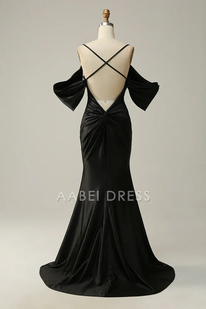 AABEI DRESS Hot Sale Prom Dress Charming Mermaid Cold Shoulder Spaghetti Strap Backless Fashion Long Party Dress