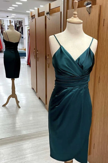 Bridesmaid Dress Satin Spaghetti Straps Short