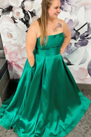 Prom Dress A Line Satin Strapless Plus Size Long