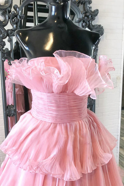 Prom Dress A Line Strapless Princess Tulle Layers Ruffles Long