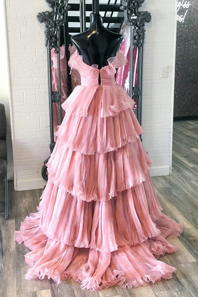 Prom Dress A Line Strapless Princess Tulle Layers Ruffles Long