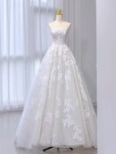 Formal Dress A-Line Tulle Lace Sweep Train Long Dress Wedding Dress