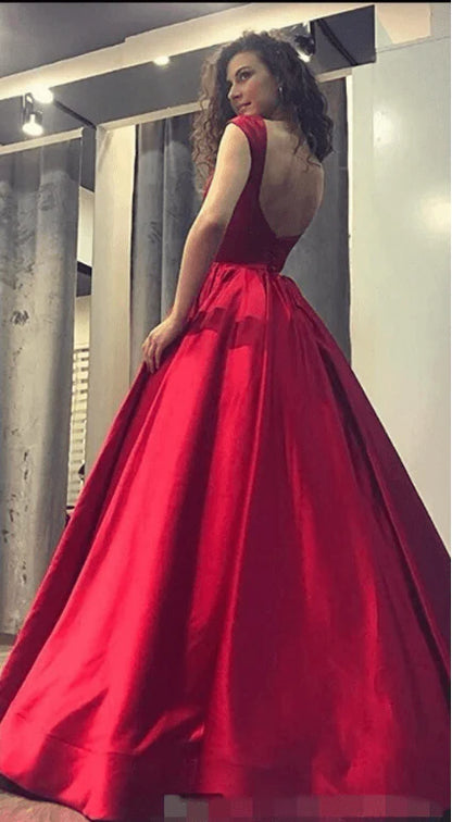 Prom Dresses Ball Gown Satin Sleeveless Backless