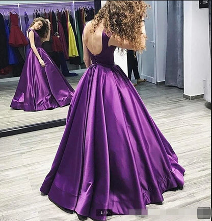 Prom Dresses Ball Gown Satin Sleeveless Backless