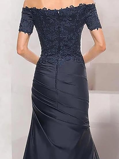 Mother of The Groom / Bride Dress Mermaid Cultivate oneself Vintage Off Shoulder V Neck Satin with Lace Ruched Elegant Fall Wedding Guest Dress