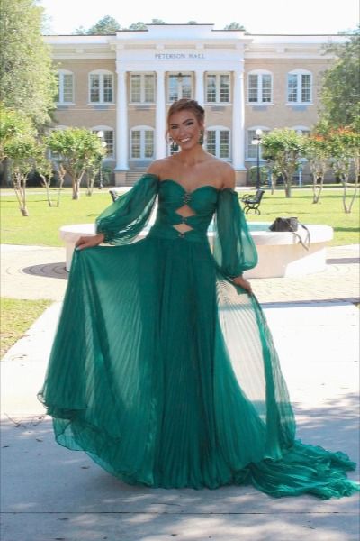 Charming  Sweetheart Chiffon with slit beades Prom Dresses