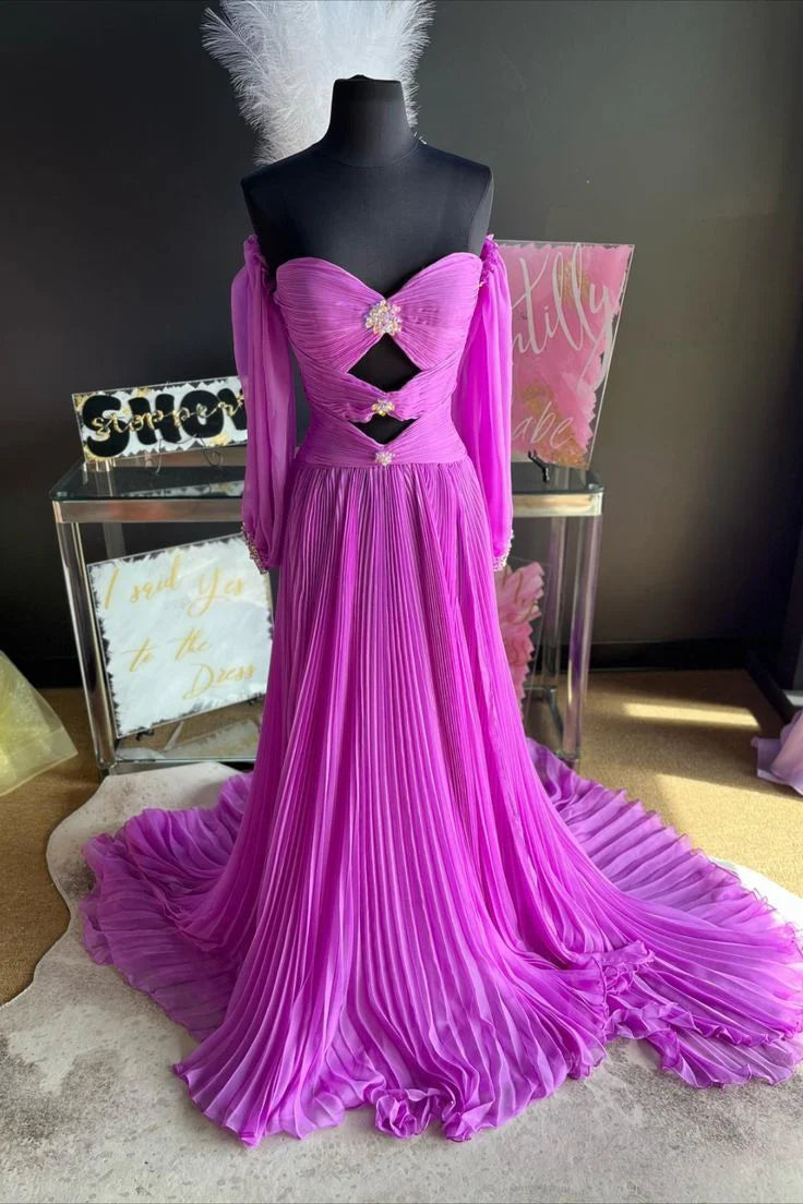 Charming  Sweetheart Chiffon with slit beades Prom Dresses