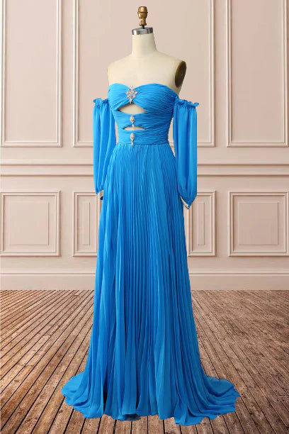 Charming  Sweetheart Chiffon with slit beades Prom Dresses