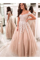 Prom Dresses Charming Ball Gown Tulle Off The Shoulder Formal  With Appliques