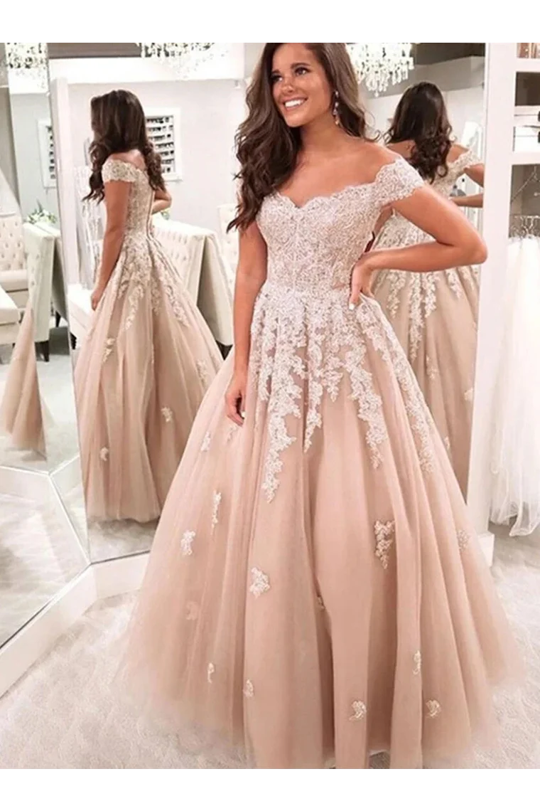 Prom Dresses Charming Ball Gown Tulle Off The Shoulder Formal  With Appliques