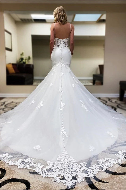 Charming Mermaid Long Spaghetti Straps Wedding Dresses