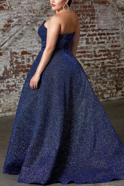 Elegant Prom Dress Plus Size Sequins Strapless Slit