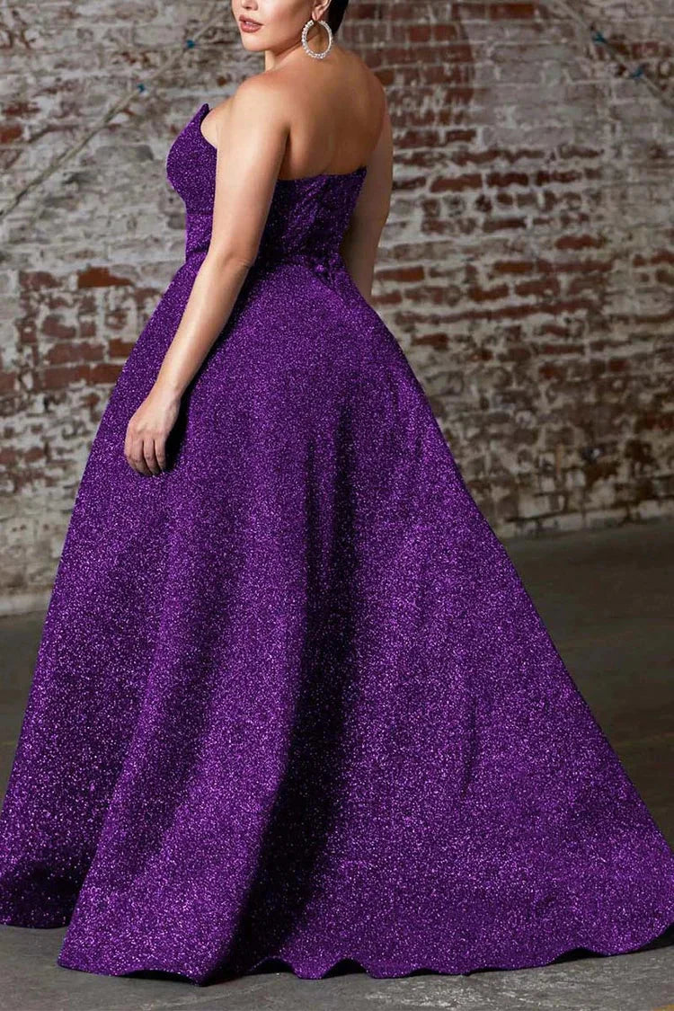 Elegant Prom Dress Plus Size Sequins Strapless Slit