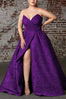 Elegant Prom Dress Plus Size Sequins Strapless Slit