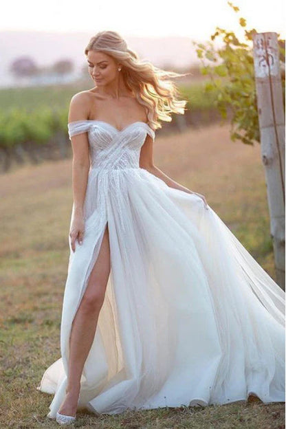 Elegant Off the Shoulder Sweetheart Bride Wedding Dresses