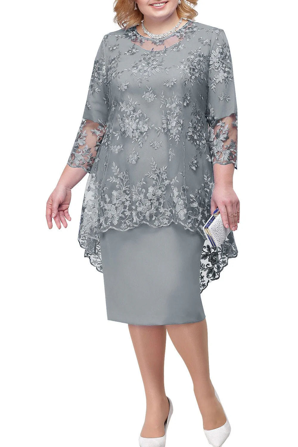 Mother Of The Bride Dress Elegant Plus Size Sheath Knee Length With Lace Jacket