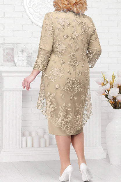 Mother Of The Bride Dress Elegant Plus Size Sheath Knee Length With Lace Jacket