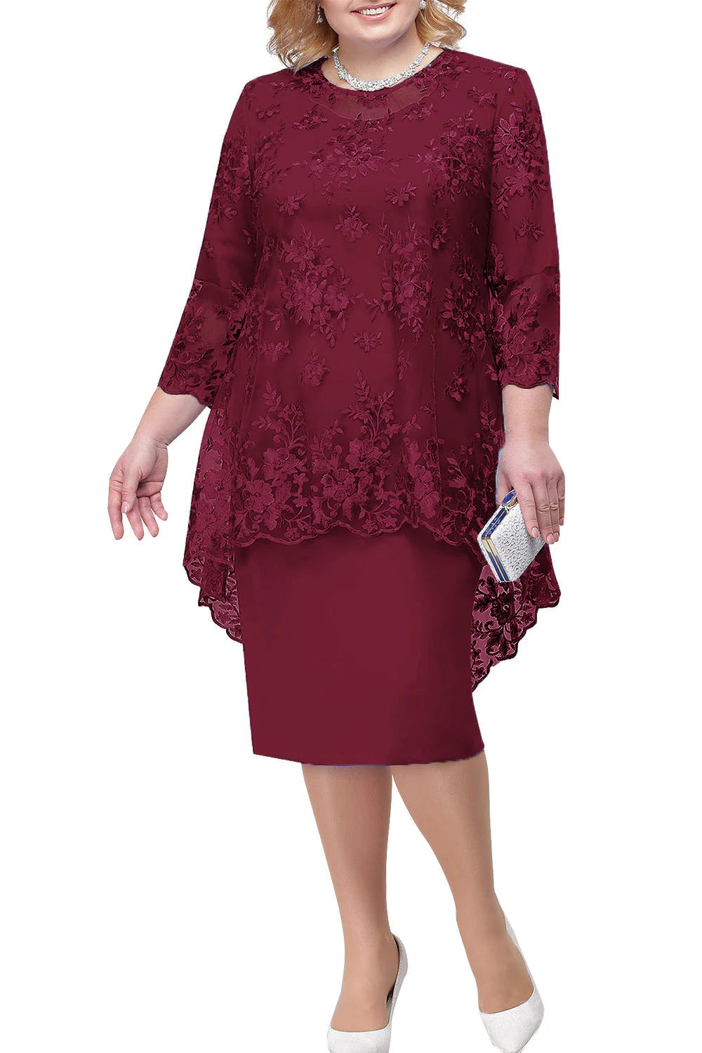 Mother Of The Bride Dress Elegant Plus Size Sheath Knee Length With Lace Jacket