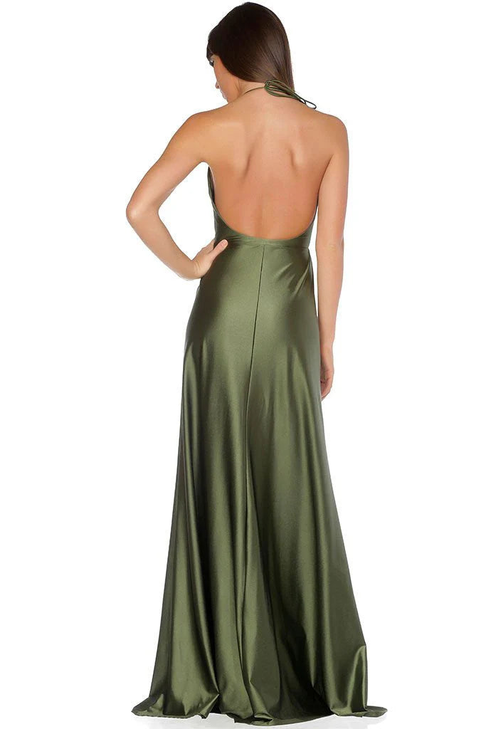 Elegant Simple Sexy Backless High Split Long V-Neck Open Back Prom Dresses