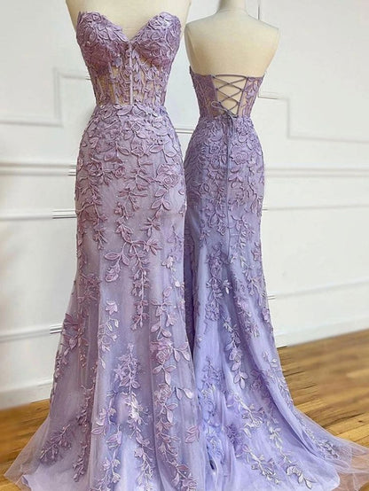 Prom Dresses Gorgeous  Lace  Sweetheart Sleeveless Mermaid Appliques