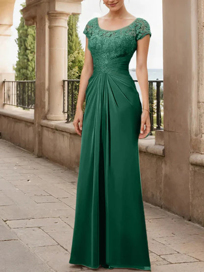 Mother Of The Bride Dresses Sheath Scoop Floor-Length Chiffon With Lace Ruffle Dresses