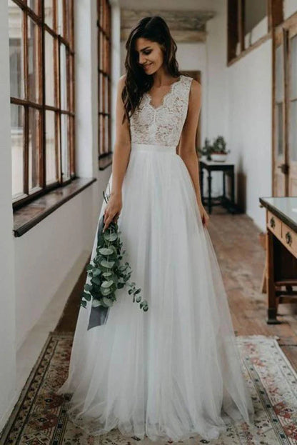 Wedding Dresses Hot Sale V Neck Lace Open Back Beautiful