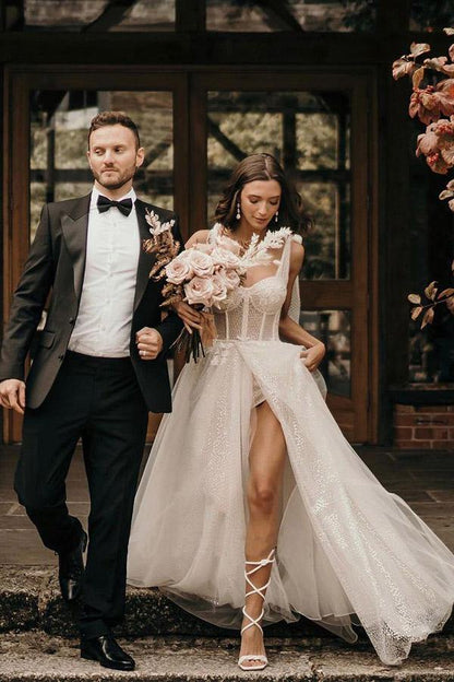 Wedding Dresses Straps A Line With Sequins Sleeveless