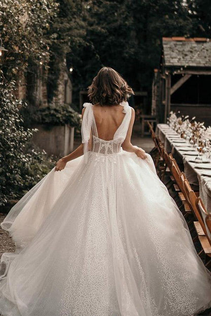 Wedding Dresses Straps A Line With Sequins Sleeveless