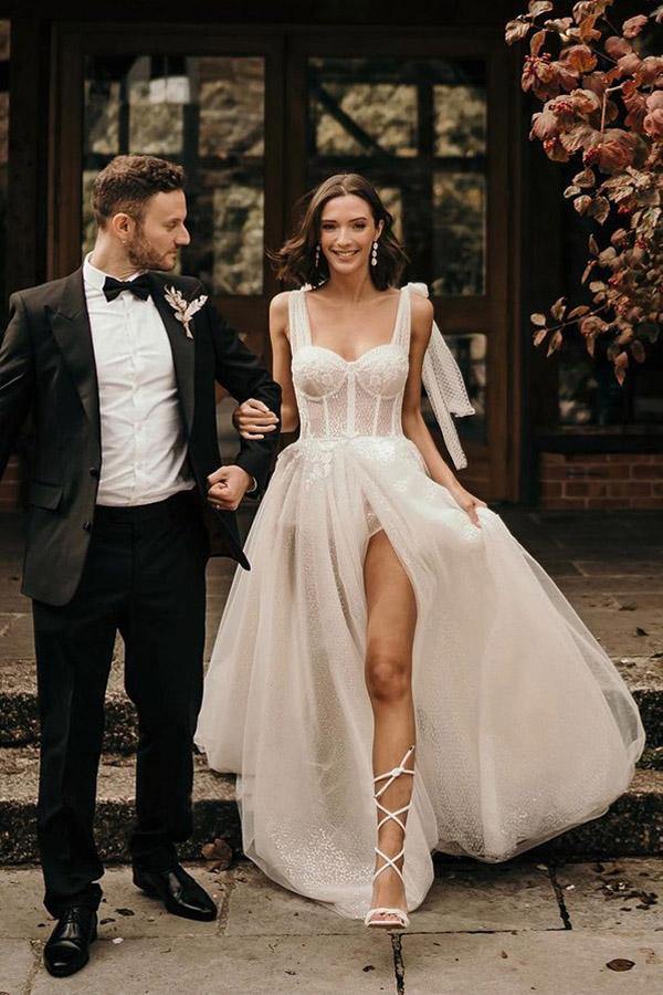 Wedding Dresses Straps A Line With Sequins Sleeveless