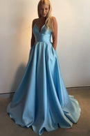 Prom Dresses A-line Spaghetti Straps Long  With Pocket