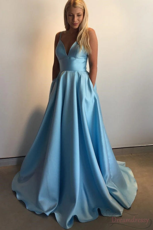 Prom Dresses A-line Spaghetti Straps Long  With Pocket