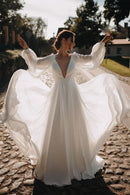 Wedding Dresses Long Sleeves  A Line Chiffon With Puff Sleeves