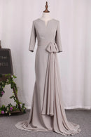 Mother Of The Bride Dresses Mermaid 3/4 Length Sleeves Chiffon Scoop With Sash