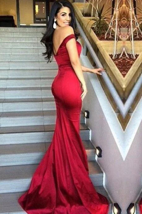 Mermaid Off the Shoulder  Long Prom Dresses Backless Evening Dresses