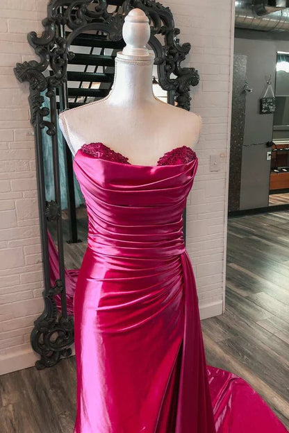 Prom Dresses Mermaid Sweetheart Satin Split with Attached Train