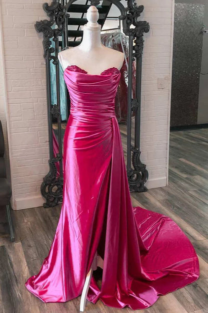 Prom Dresses Mermaid Sweetheart Satin Split with Attached Train