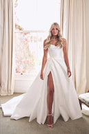 New Arrival A Line Satin Strapless With Court Wedding Dresses