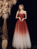 Red Sweetheart Beaded Gradient Long Party Dress, A-line Tulle New Prom Dresses