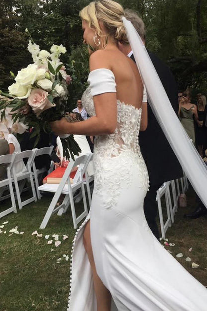 Wedding Gowns Off the Shoulder Slit Mermaid Sweetheart Wedding Dresses with