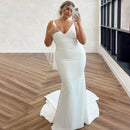 Wedding Dresses Plus Size Detachable Drape Back V-neck Trumpet Satin