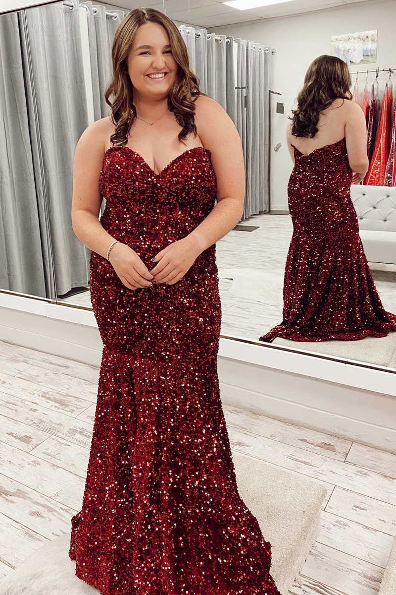 Plus Size Prom Dress Mermaid Sequin Feather Off the Shoulder Trumpet Long