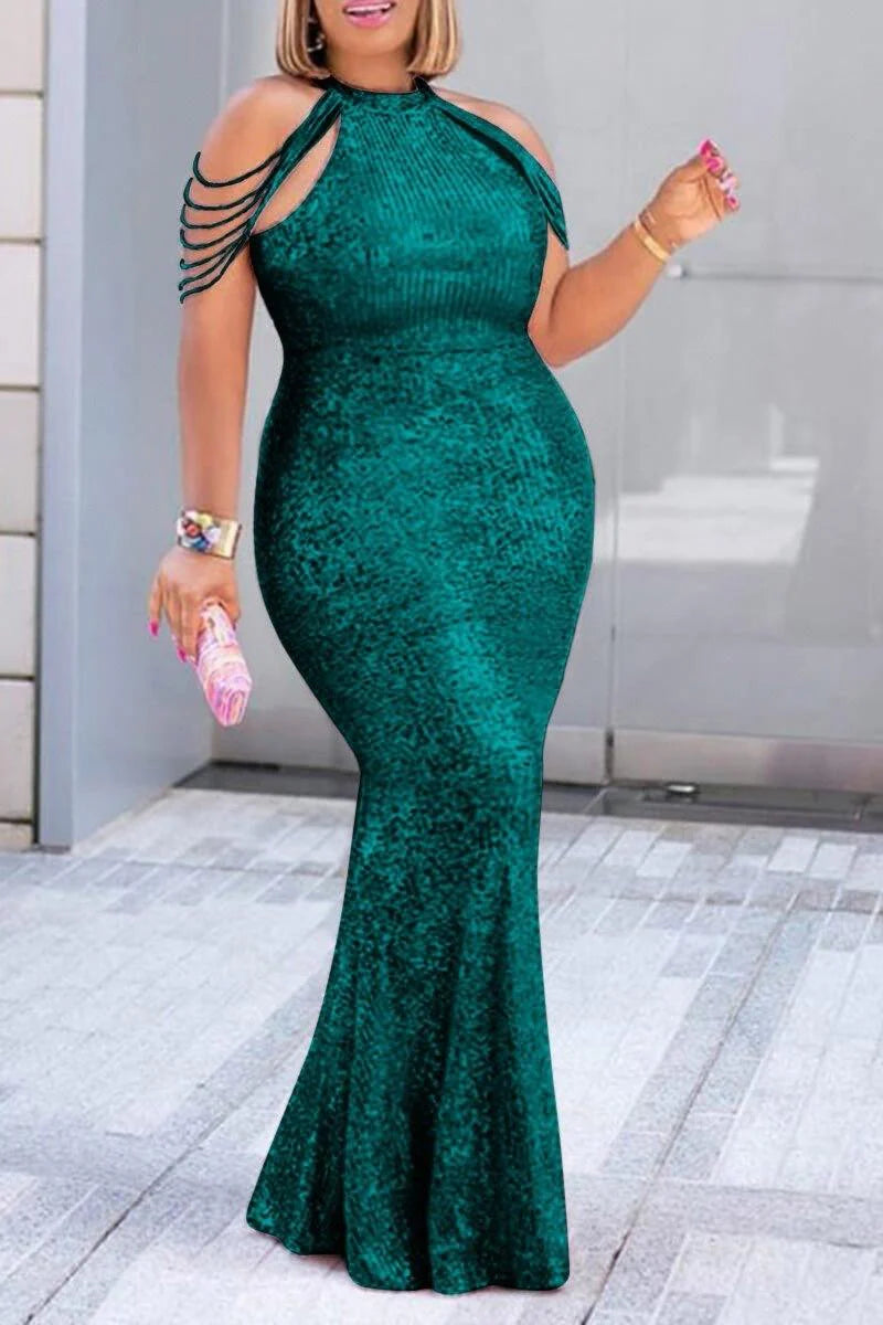 Plus Size Prom Dresses Mermaid Sleeveless Sequin Long