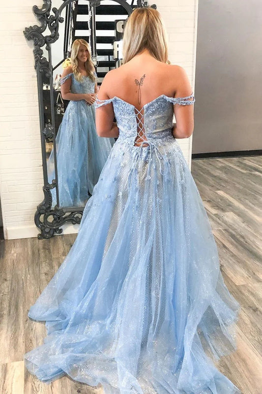 Plus Size Prom Dresses Off the Shoulder Tulle Long With Split