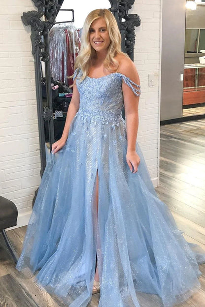 Plus Size Prom Dresses Off the Shoulder Tulle Long With Split