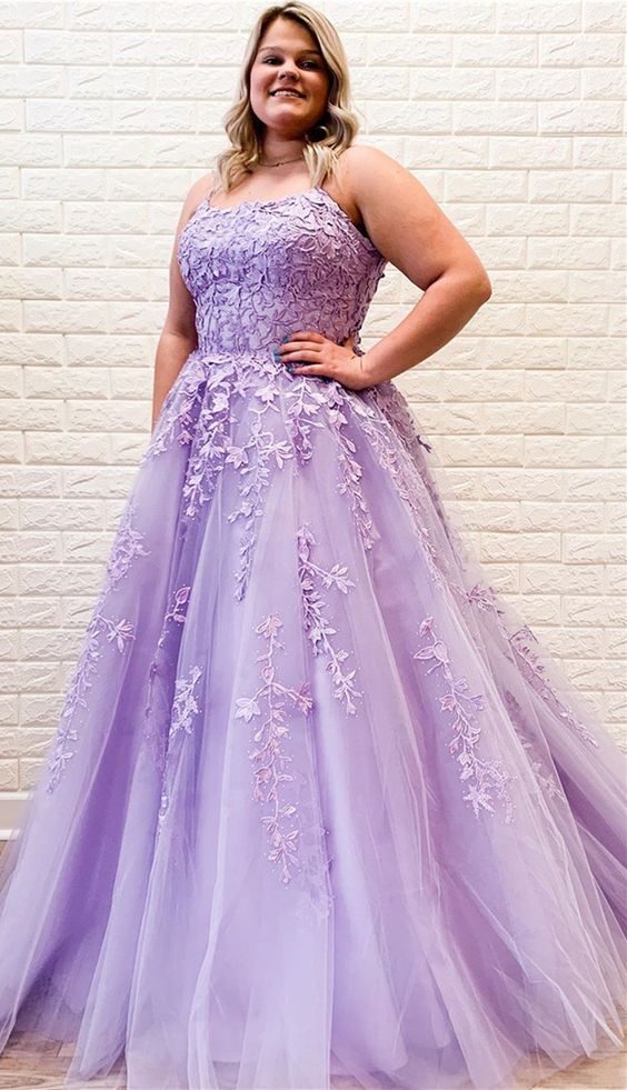 Plus Size Sexy Prom Dresses A-Line Spaghetti Straps Backless Long With Appliques