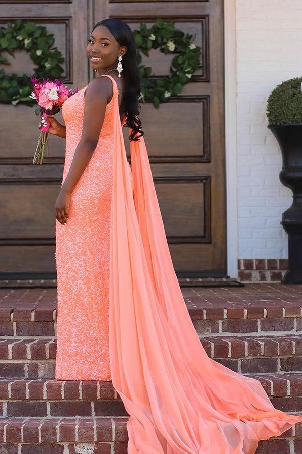 Plus Size Prom Dress Sheath V Neck Slit Sequins Long