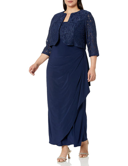 Mother of the Bride Dresses Plus Size Sheath Square Chiffon With Jacket 3/4 Sleeves