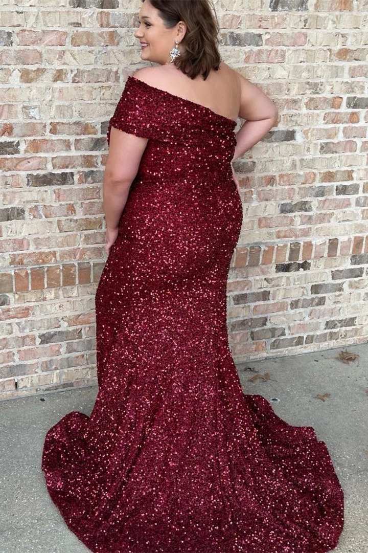 Plus Size Prom Dress Sequin Off The Shoulder Mermaid Long