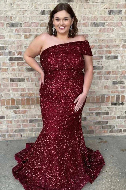 Plus Size Prom Dress Sequin Off The Shoulder Mermaid Long